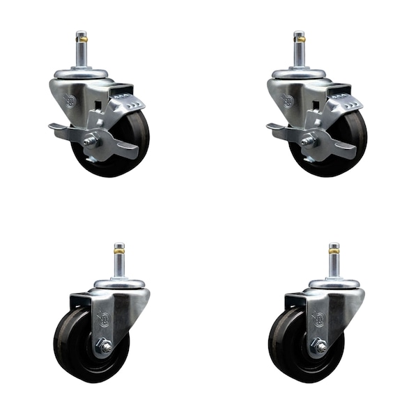Service Caster 3'' Phenolic Wheel Swivel 7/16'' Grip Ring Stem Caster Set 2 Brakes, 4PK SCC-GR20S314-PHR-TLB-716138-2-S-2 - main